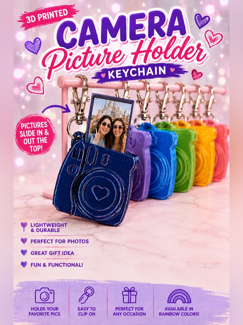 3d Printed Camera Picture Holder Keychain